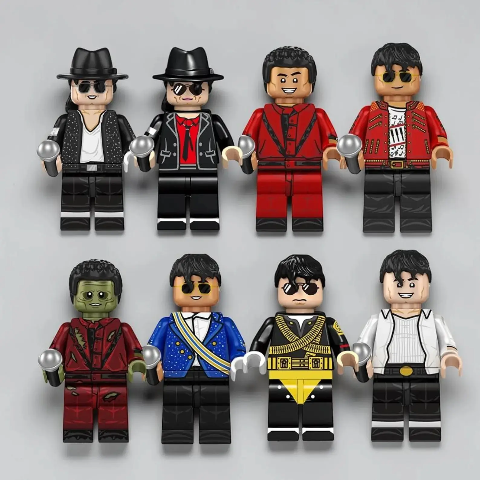 Set 6pcs MJ Horror Movie Moonwalk Minifigs Building Blocks Custom Killer Thriller Bricks Halloween Movie Character Toy