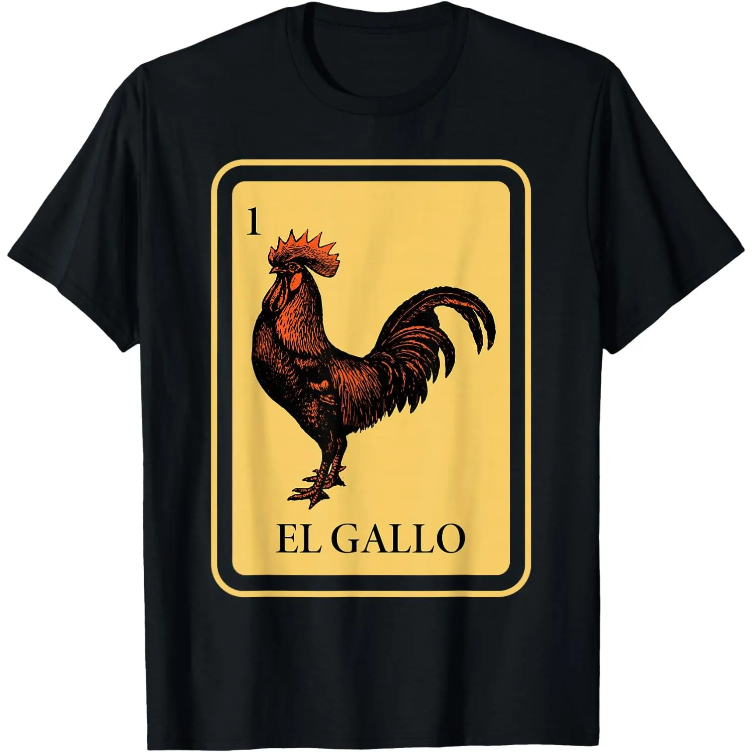 Men's Graphic T-Shirt, Retro Boho El Gallo Lotería Rooster Print, Vintage-Inspired Pure Cotton Fitted Short Sleeve Top