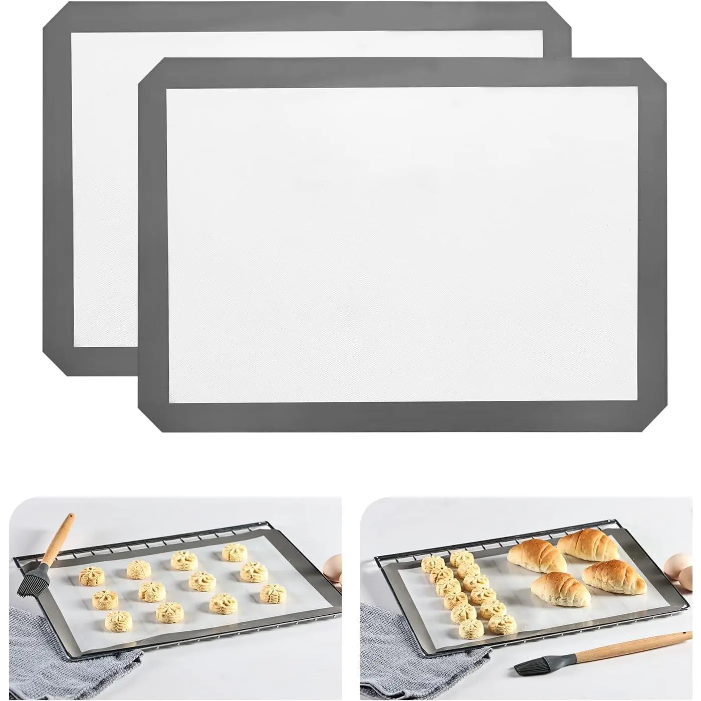 Baking Mat, 16.5"x11.6" Non    Cooking Mat,  Baking Sheet for Cookies, Macarons Bread & Pastry, Toaster Pad Set of 2