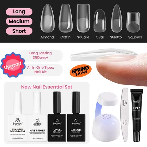 Beetles Pre-Building Instant Apex Fake Nails - Pre-Etched Thick Full Cover Acrylic, Square Stiletto Almond Coffin Shapes, DIY Nails at Home Manicure Art Gift for Women's Cuticles #Summervibes Outdoor Fun, Acrylic Fake Nails