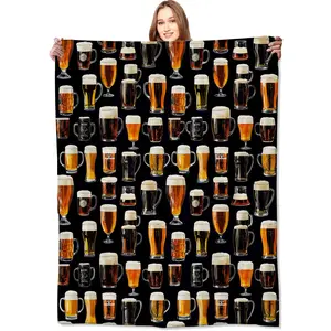 Beer mug flannel blanket comfy and soft for bedroom sofa great gift 50"x40" inches