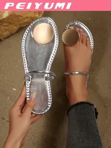 Summer Women's Open Toe Sandals, Fashion Metal Buckle Decor, Comfortable Mid-Low Heel, Easy Wear, Perfect for Beach Casual Parties, Party Footwear