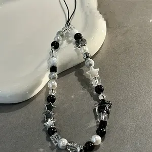 2 Pcs, 3 Pcs, 1 Pcs cool black phone strap with bead CCD camera anti loss strap, backpack keychain hanging accessory for mobile case