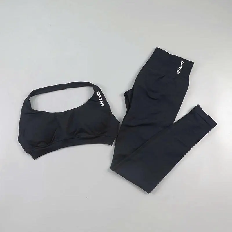 （With tag）Dfyne Seamless Gym Set for Women - Yoga Clothing Sportswear Impact Leggings & Halter Sports Bra 2-Piece Workout Outfit ​ Activewear Fitness Athletic Activewear Tracksuits
