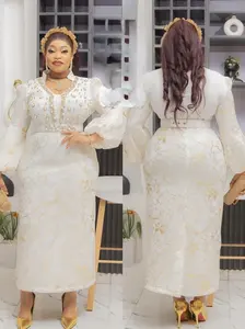 White Embellished Wedding Guest Dress Maxi Plus Size Mother of The Bride Attire Birthday Party Outfit Gala Anniversary Reception Graduation Cocktail Turkey Dresses for Women All White Party Dress