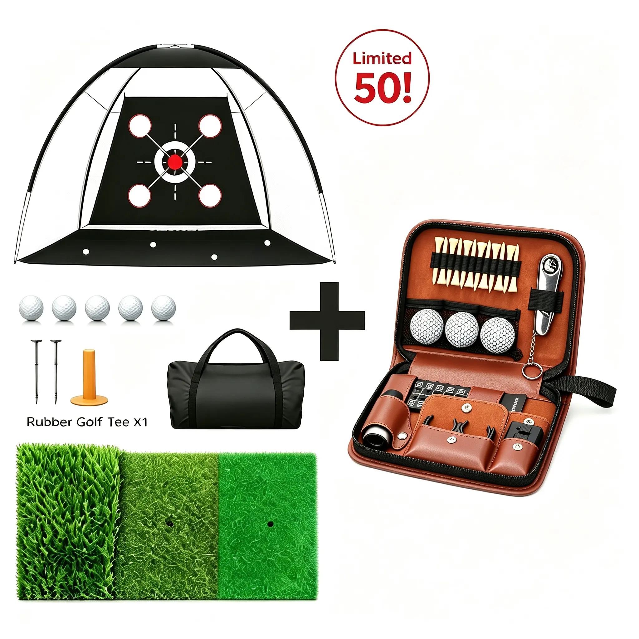 Golf Practice Set, 10x7FT Oxford Cloth Training Net with Multiple Targets, Easy Setup, Includes Practice Mat, for Backyard Driving & Chip, Indoor/Outdoor Use, Ideal Gift for Adults