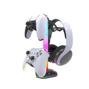 Gaming Controller Holder with RGB Lighting, Display Stand for PS5 Xbox Switch Pro Controllers, Gamer Desk Setup Accessories, LED Game Peripherals