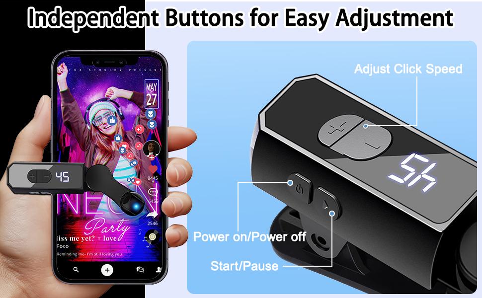 2026 Upgrade Rechargeable Cordless Auto Clicker Auto Tapper - Mobile Accessory, Selfie Accessory, 107 Adjustable Speed, for iPhone, iPad, Android Phones, Live Streaming Equipment, Repetitive Tasks, Accessories, Gamers