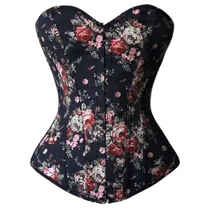 Corset Tops for Women Satin Lace Up Corset Top Plus Size Gothic Corset Overbust 5804-D1