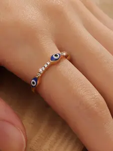 Women's Elegant Rhinestone Decor Engagement Ring, Trendy Evil Eye Design Promise Ring for Women & Girls, Fashion Vintage Jewelry As Gift for Daily & Party Decor, Statement Multi Ring