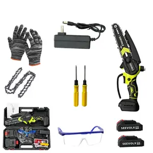 21V Cordless Mini Chainsaw Kit – Handheld Electric Chain Saw with 2 Batteries & Safety Accessories