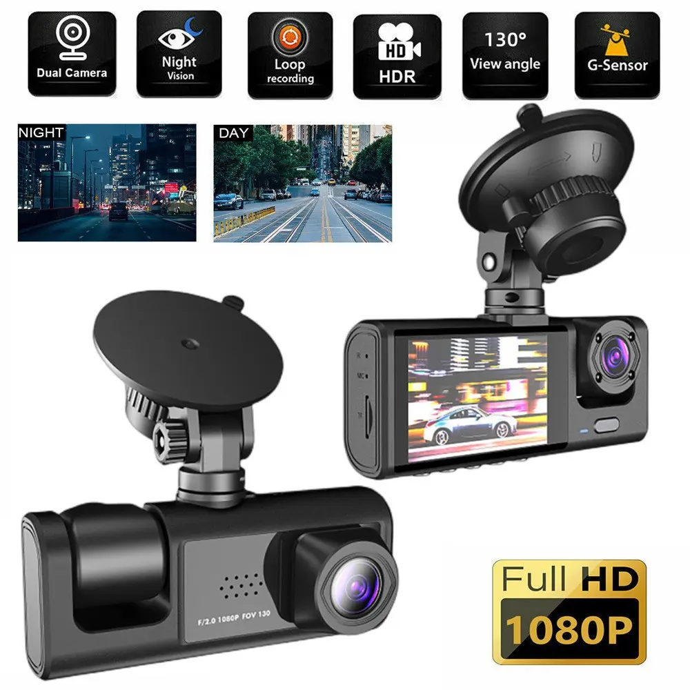 3 Channel Dash Cam 2K+1080P Front/Rear/Inside, Car Camera with Night Vision, 170° Ultra-Wide Angle, 24/7 Parking Mode, G-Sensor, Free 32GB SD Card, Loop Recording