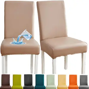 Solid Color PU Leather Waterproof Chair Cover, 1/2/4/ Modern Simple Chair Protector, Decorative Chair Cover for Home Living Room & Dining Room, Universal Chair Cover