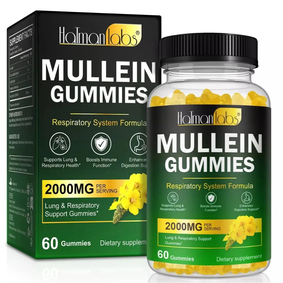 Mullein Gummies,Daily Respiratory Health Gummies 2000mg Mullein Leaf herb Extract , gummies for lung cleanse vitamins women