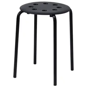 IKEA MARIUS Stool – Stackable Round Plastic Seat Stool, Small Space Seating, Kitchen Bathroom Bedroom Stool, Plant Stand & Side Table, Lightweight Steel Legs, White/Black