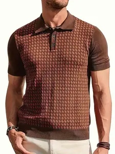 Men's Short Sleeve Raglan Polo Shirts Casual Houndstooth Color Block Lapel Collared Half Button Knitted Polo Top  Design Breathable and Soft Commuting Workout Outdoor Activities Music Festival