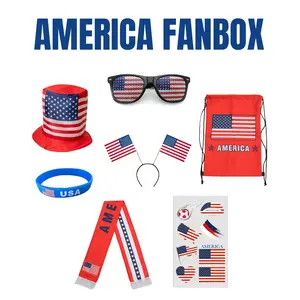 USA America Argentina Mexico Patriotic Fan Kit - 7-Piece All-In-One Game Day Accessory Set, Includes American Flag Top Hat, Sunglasses, Scarf, Drawstring Bag, Wristband, Headband & Stickers for Sports Events & Watch Parties