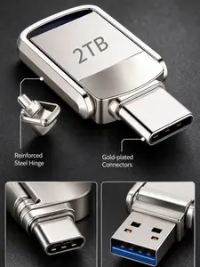 2TB USB 3.2 Metal Flash Drive - Type-C & USB A Interfaces, Ultra-Speed Waterproof Portable Storage for PC, Phone Data Transfer