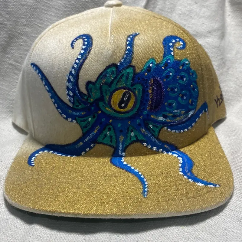 Hand painted Blue Octopus Themed hat