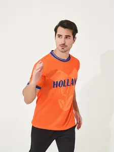 Netherlands Style Soccer Jersey T-Shirt, Round Neck Printed Men's Short Sleeve Football Shirt, Training and Competition Wear