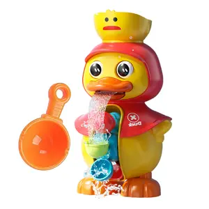 Duckling spinning waterwheel baby shower toy sucker turns to music water spraying duck boy and girl shower toy baby water toy.