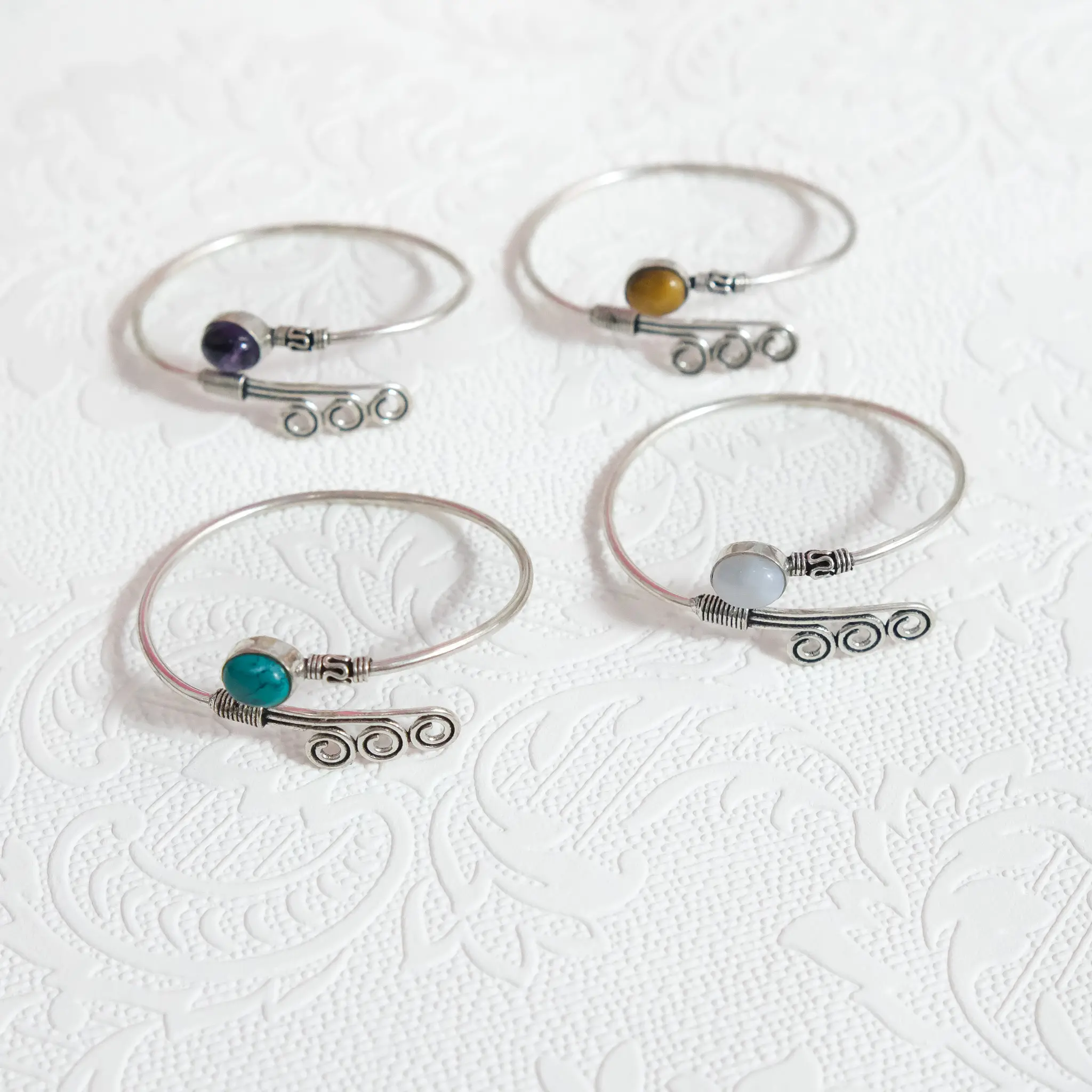 Spiral Cuff Bracelet, Adjustable Gemstone Bangle, Handmade Tribal Jewelry, Rustic Festival Bracelet, Vintage Inspired Gift for Women