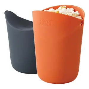 Joseph Joseph Silicone Microwave Popcorn Popper - 2-Pack, Black & Orange Kitchen Appliance, Model 6660005, Dishwasher Safe, Steam Vents