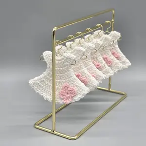 White mini-crochet party gift- party favor- Mini-dress party gift with Pink Flower, Baby shower favors, Baby Pink, Baby welcome, Crochet mini dress, quinceanera communion