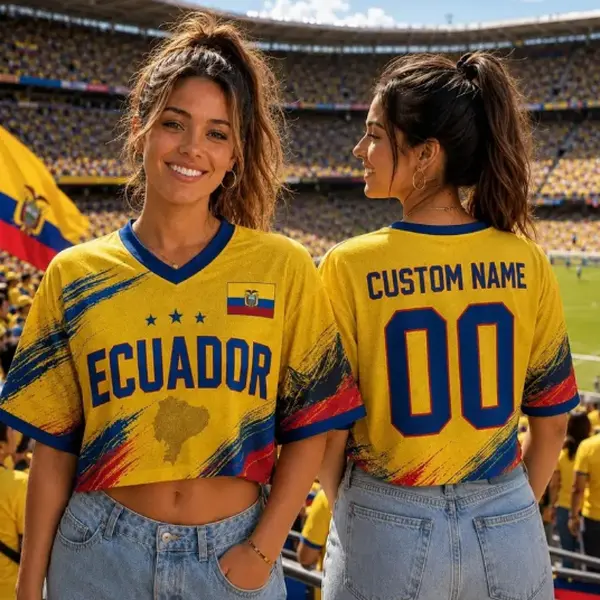 Ecuador Family Matching Jersey, Custom Name Number Ecuador Crop Top Adult Jersey, Ecuador Football Fan Shirt