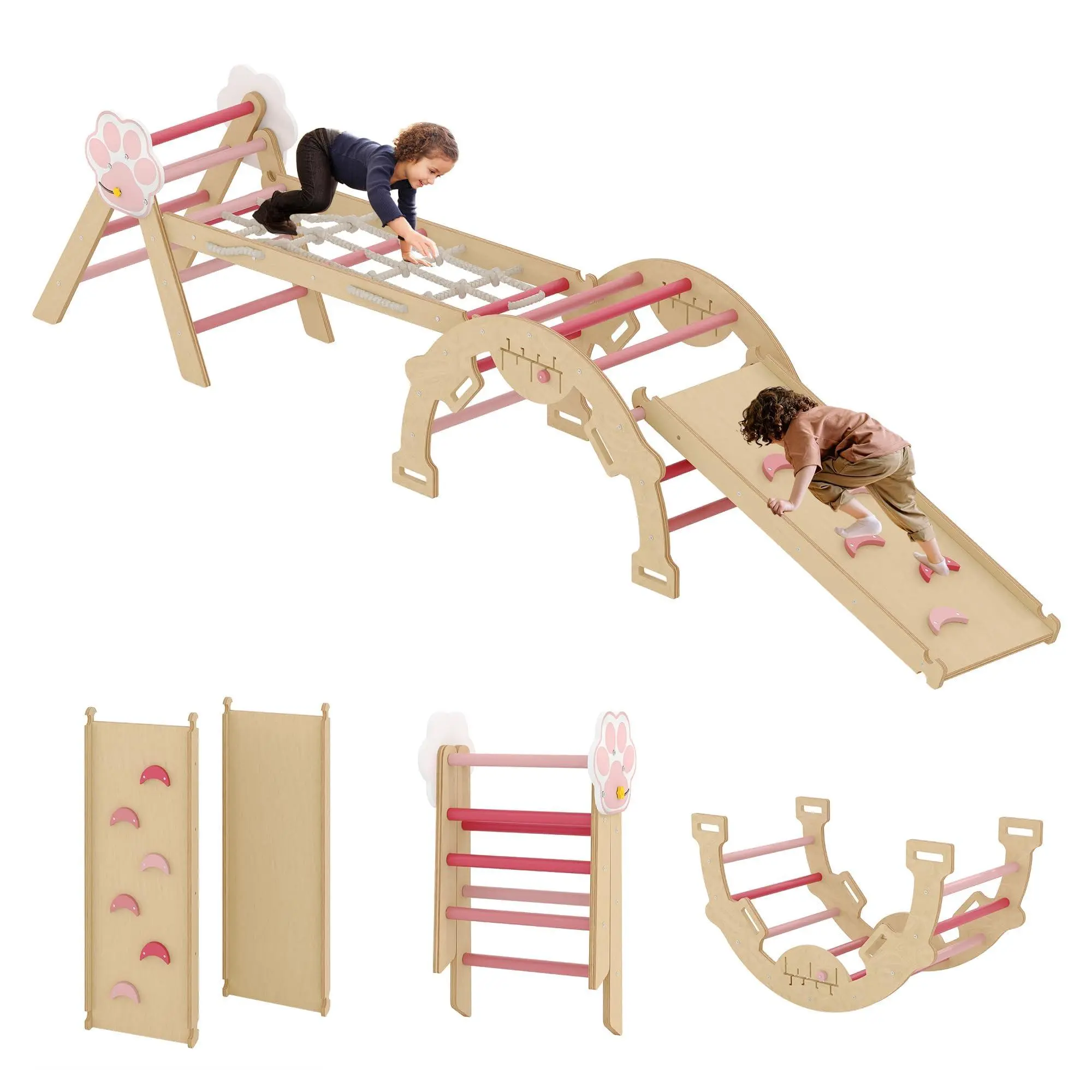 Unisex 4-in-1 Wooden Climbing Triangle Set for 1-3 Years - Sturdy Structure with Ramp, Arch, Tunnel, Bright Color Options, Smooth Safe Surfaces, Developmental Indoor Furniture for Safe Play