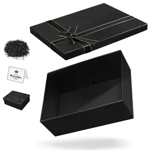 Large Gift Boxes with Lids, 13×10×5 Inches Black Gift Box, Gift Box with Ribbon Bow, Card and Shredded Paper Filler, Luxury Gift Boxes for Presents, Birthday, Weddings, Christmas(1Pack）