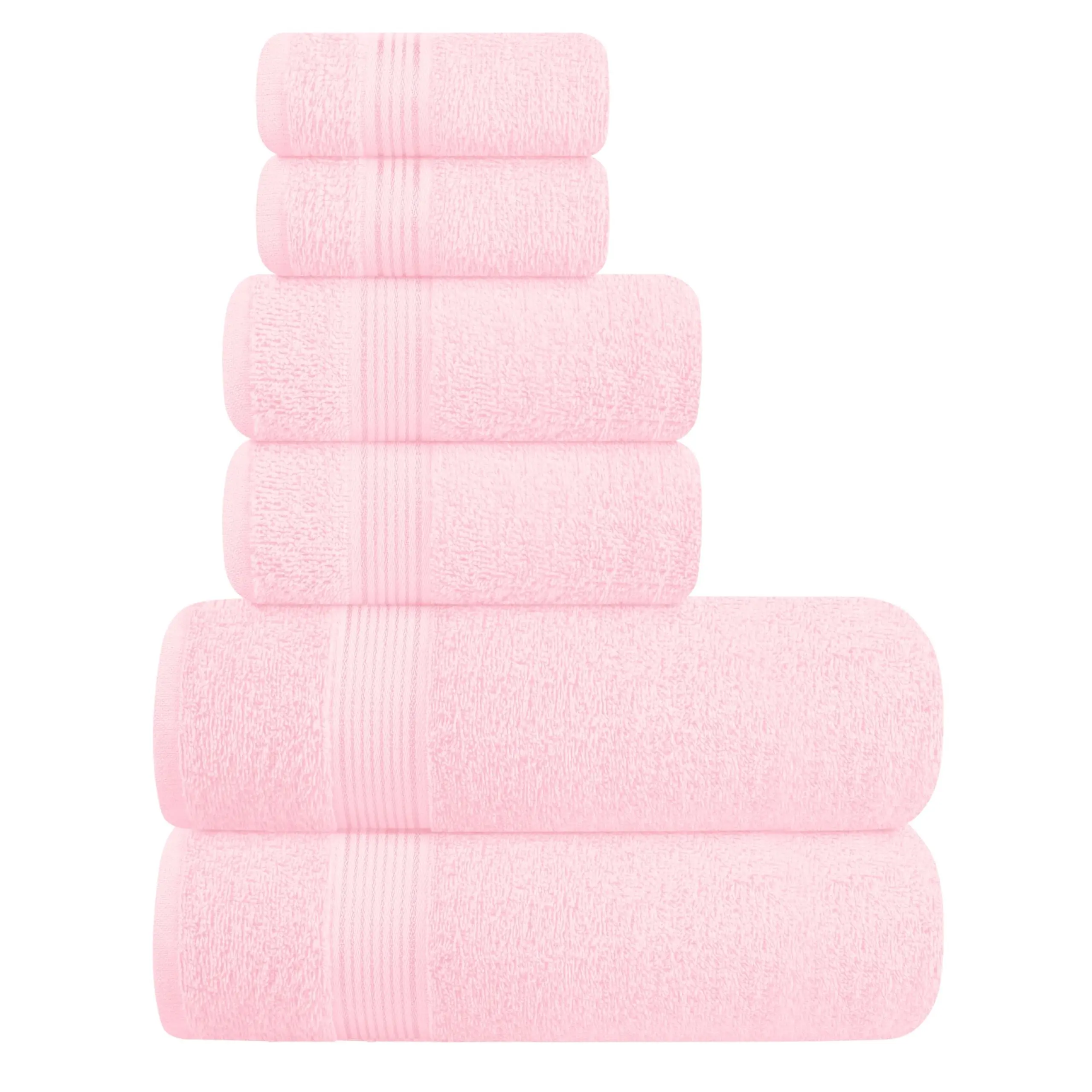 Ultra Soft 6 Pack Cotton Towel Set, Contains 2 Bath Towels 28x55 inch, 2 Hand Towels 16x24 inch & 2 Wash Coths 12x12 inch, Ideal Everyday use, Compact & Lightweight - Pink