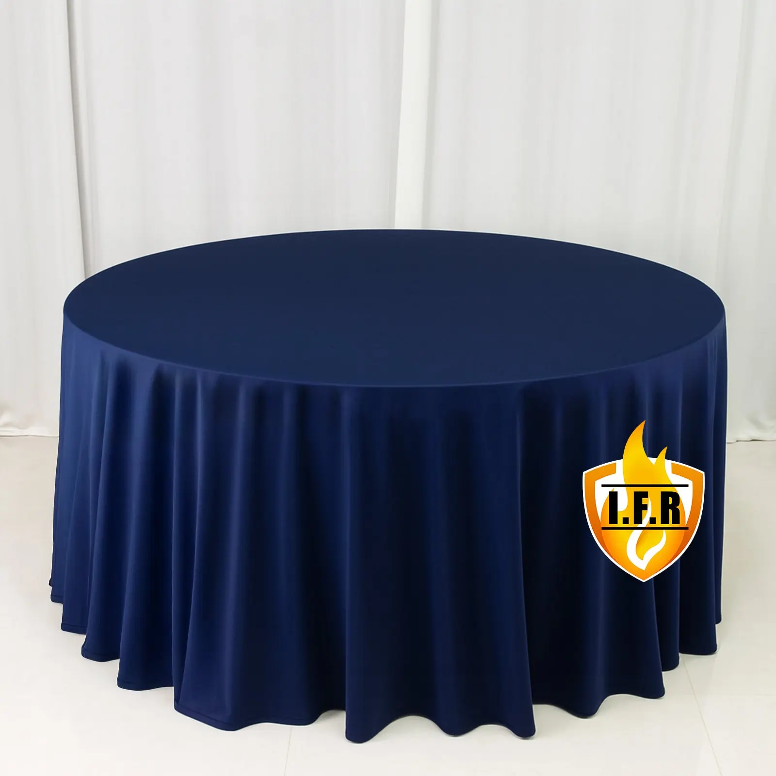 Fire Retardant 120" Round Scuba Polyester Tablecloth – Navy Blue, Wrinkle Free, Stain Resistant, Seamless Table Cover