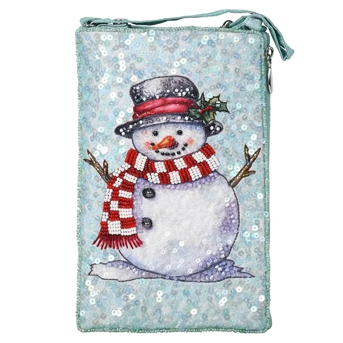 Women's Festive Snowman Beaded Crossbody Messenger Bag - Sweater Weather Holiday Party Night Out Bag with Hands-Free Carrying Convenience