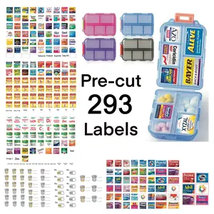Travel Pill Organizer with 293 Pre-cut Pill Labels Mini Stickers in Small Medium and Large Sizes for Pill Cases Storage Box with Lid Healthcare