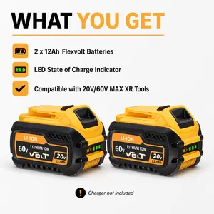 DEWALT DCB609 2-Pack 12Ah Flexvolt Lithium-Ion Battery, for 20V/60V MAX XR Tools, Replacement Battery with LED Indicator, Compatible with DEWALT DCB606 DCB612 Cordless Compatible Tools,summervibes