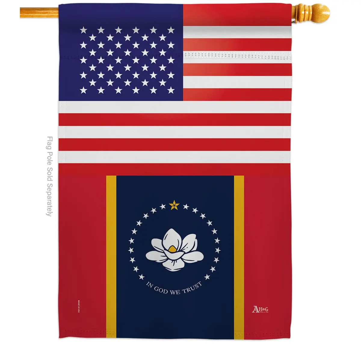28x40 in. Mississippi US House Flag, Double-Sided Vertical Weatherproof Outdoor Decorative Banner, 0.493 lbs Default Garden Yard Gift for Home Improvement, 28 X 40 In