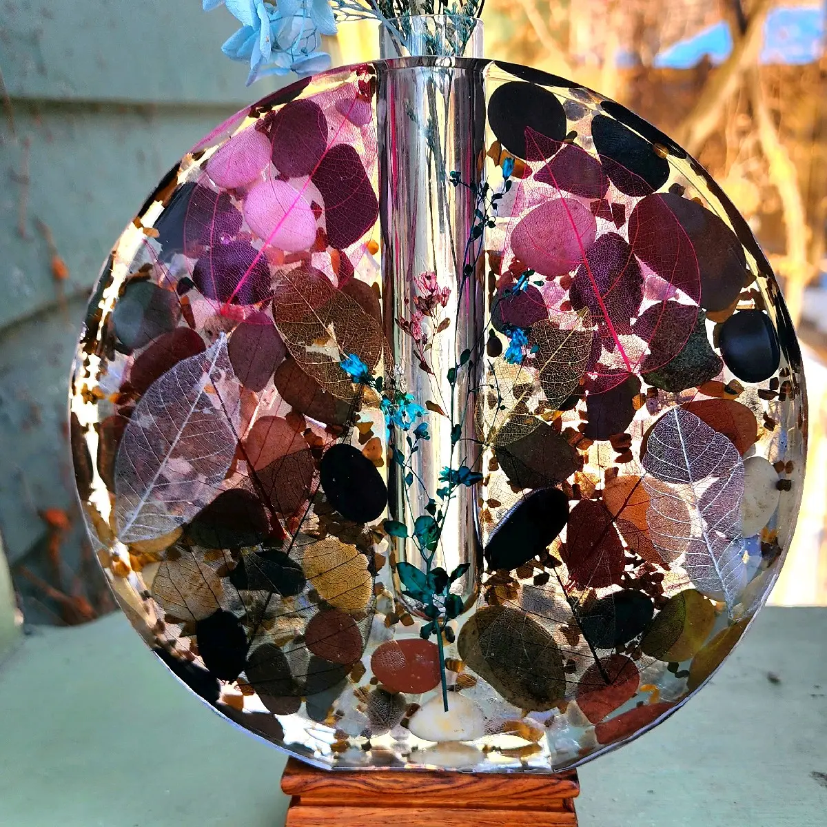 Bud Vase - Precious Gems & River Rock * OOAK * optional led light base * unique handmade propagation station