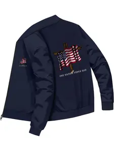 Casual Sports Style Men's American Flag Cross Printed Baseball Jacket for Daily Casual Wear and Outdoor Activities