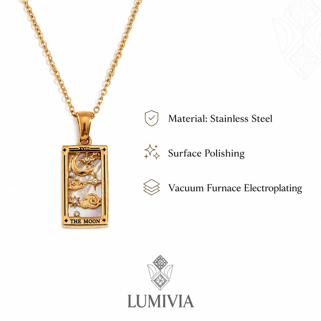 Elegant Tarot Series Square Pendant Necklace, Fashion OL Spiritual Healing Jewelry for Adults, Ideal Birthday Gift, Exquisite Jewelry Gift, Fashionable Jewelry Accessories