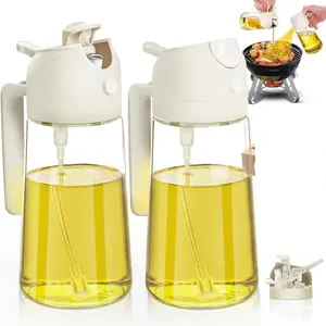Oil Sprayer for Cooking 2 In 1 Olive Oil Sprayer, 470ml Bottle Spray and Pour, Food-Grade Glass Oil Spray Bottle Mister Spritzer