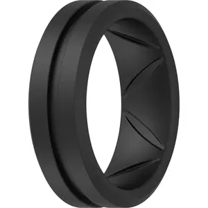 ThunderFit Silicone Wedding Rings for Men, Breathable Brushed Top Middle Engraved Line Rubber Engagement Bands 8.2mm Wide 2.5mm Thick - 1/4/6/7 Variety Multipack
