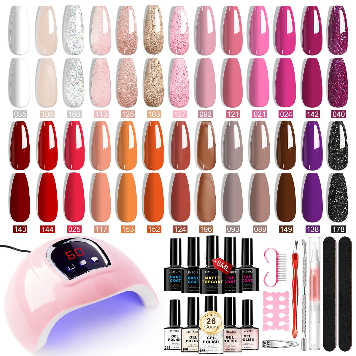 Limegirl Gel Nail Polish Set - 36 Colors with UV Lights, Base & Top Coating, Tools, Soaking Sets, Nail Art Starter Sets, Gifts for Women, Poly Gel Nail Kit Complete, Nail Art Kits, Polygel Nail Kits, Nail Products