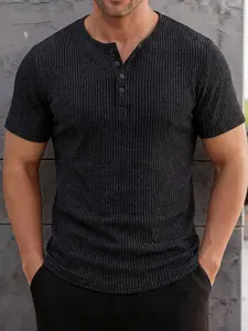 Men clothes high quality- Men's Heavy-Duty Henley Shirt - Single-Button Collar & Chest Placket, Casual Button-Front Blouse, Thick, soft and comfortable fabric, Machine Washable Solid Color Sweater-Versatile for Smart-Casual