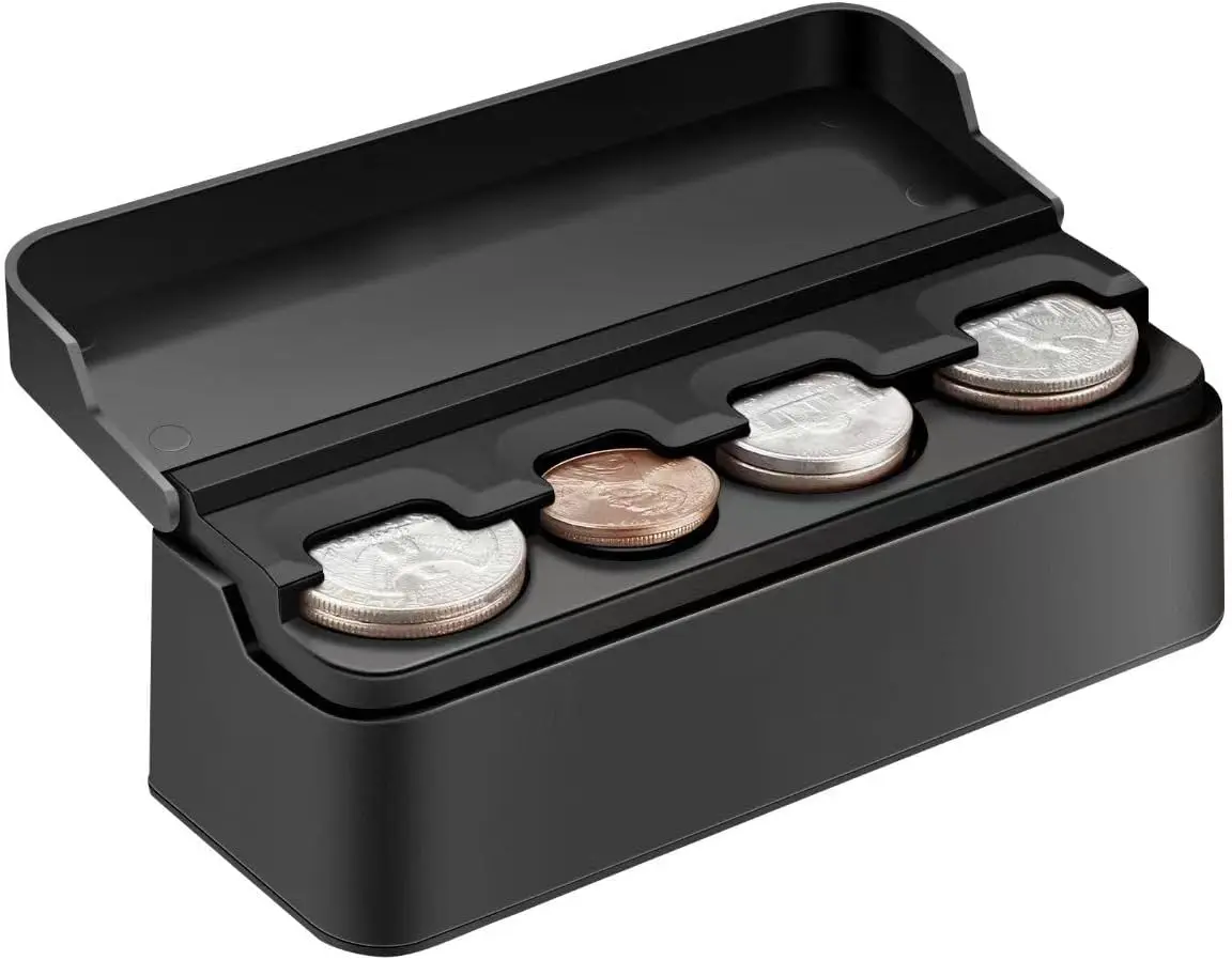 Coin Holder for Car, Coin Change Organizer Compatible with Coins of Different Sizes, Dash-Mounted Holder Suitable for Most Cars, Trucks(Black)