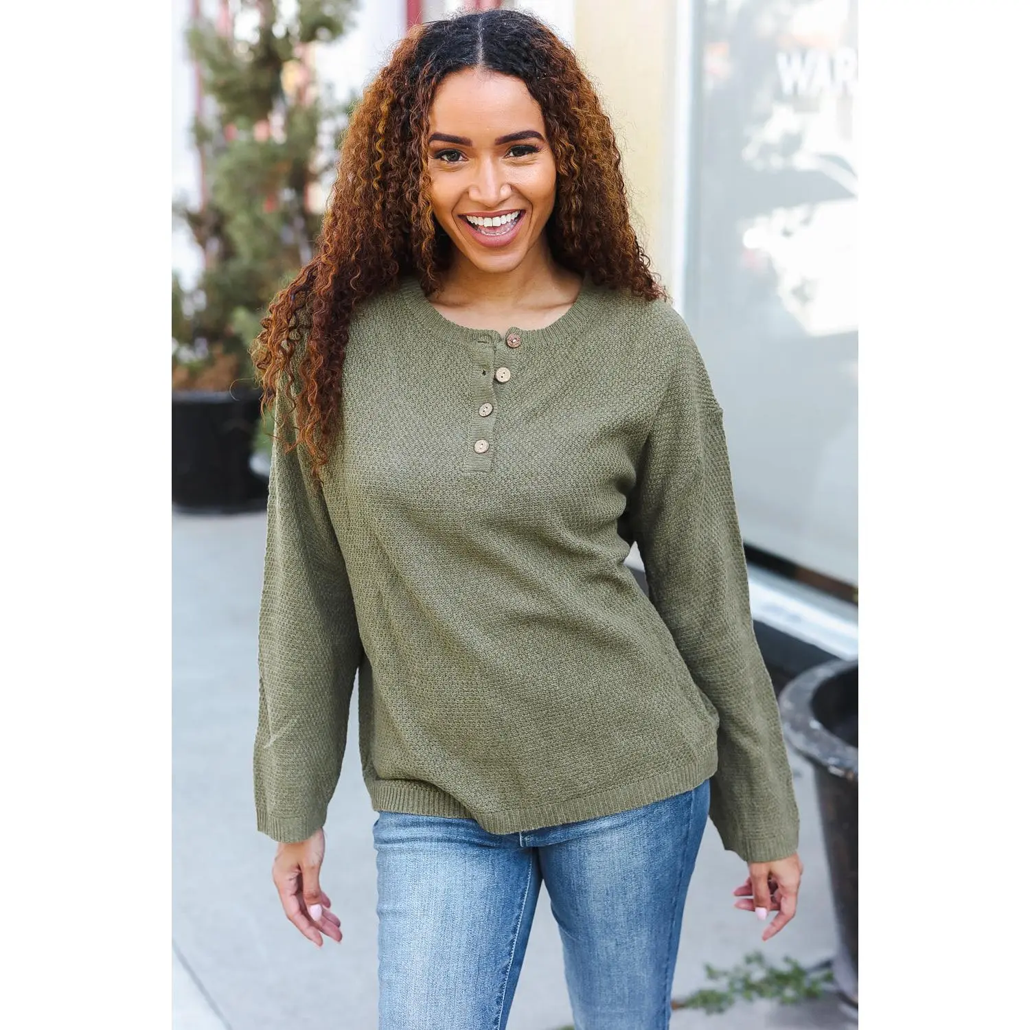 Beautiful You Moss Green Button Down Ribbed Sweater
