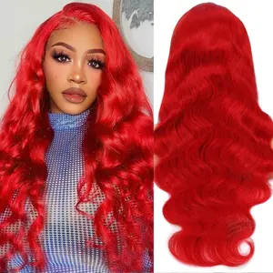 [Live Only] Hot Red HD 13x6 Body Wave  Lace Frontal Wigs 180% Density Pre plucked Red Striaght Lace Front Human Hair Wigs For Women Can Be Dyed 180% Density