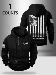Fall & Winter Stylish Zipper Hoodie with Eagle Design American Flag Print, Loose-Fitting Casual Sweatshirt for Outdoor Relaxation Hooded Sweatshirts