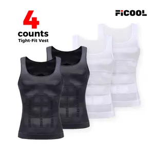 FICOOL 4 Pack Men Round Neck Compression Tank Top,Men Shaping Vest,Men Sleeveless Shirt Shapewear,Men GYM Workout  Fitness Shirts Tank Tops Shirts Menswear & Underwear,Men's Underwear For All Seasons