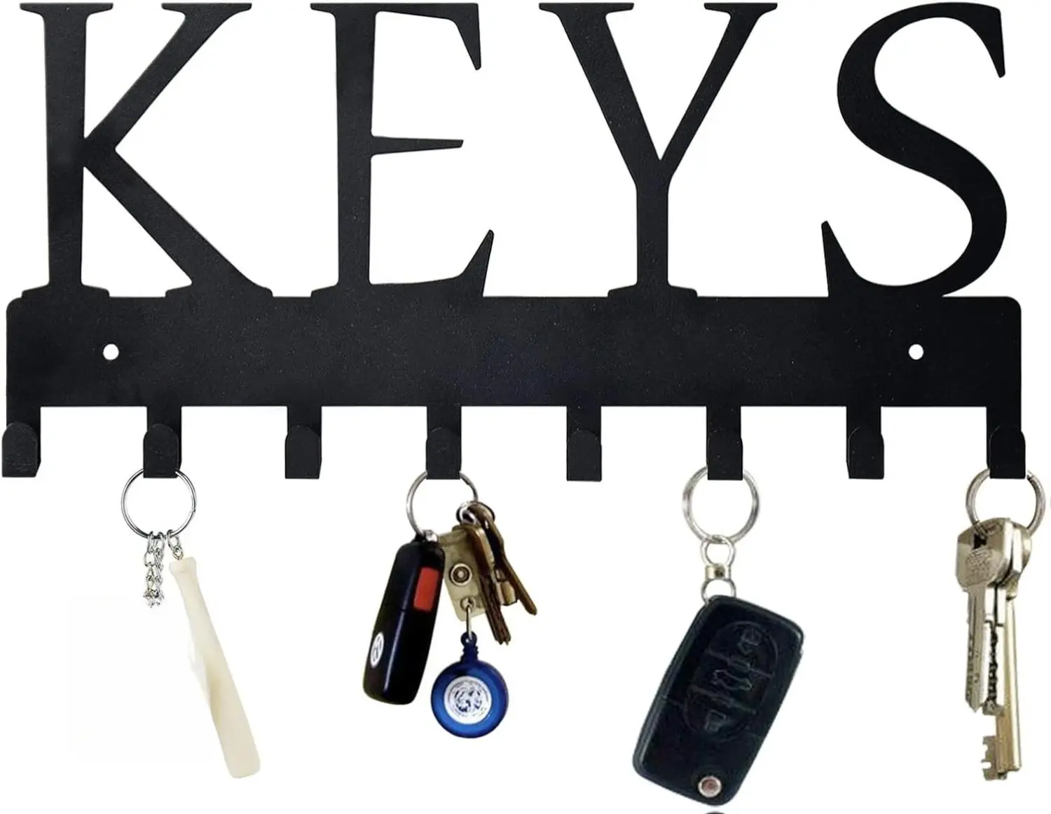 [New Deal] Matte Black Metal Wall-Mount Key Holder, Flat Stamped Rust-Proof Hanging Organizer with 8 Hooks for Keys Storage, 11 in x 4.9 in x 0.6 in, Ideal for Home Entryway, Office